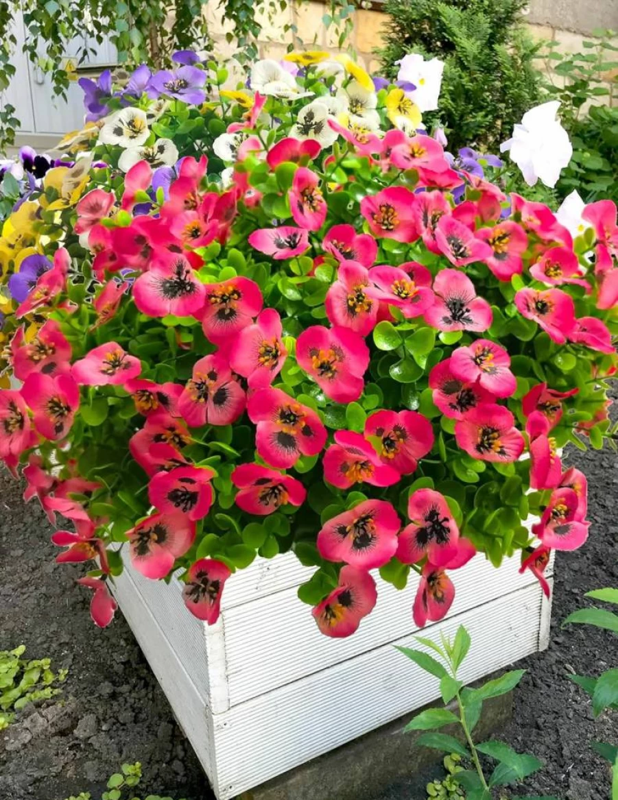 Thinktral 12PCS UV Resistant Artificial Flowers for Outdoor, Fake Plants Silk Shrubs Greenery for Garden, Patio, Porch, Window Box Decor