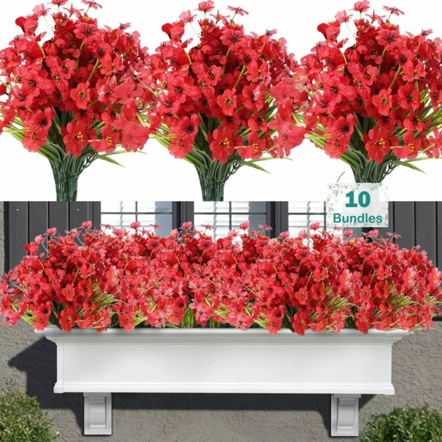 Satefello 20 Bundles UV Resistant Artificial Flowers for Outdoor Decor, Realistic Fake Silk Flowers for Window Box, Front Porch, Planter - Purple Spring Garden Decor