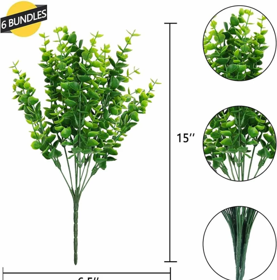 GREENRAIN UV Resistant Artificial Flowers Outdoor Fake Plants for Garden Porch Window Box Decor - 6 Bundles Faux Plastic Flowers in Yellow (No Fade)