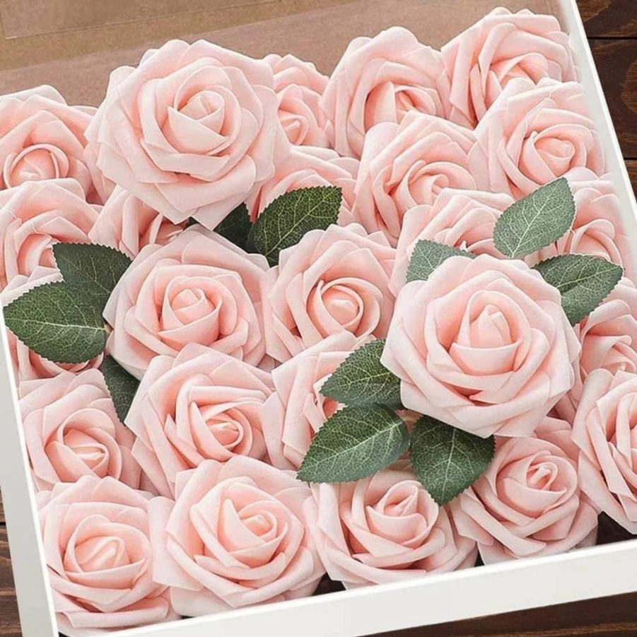 Higfra 25Pcs Royal Blue Artificial Roses with Stems - Realistic Foam Flowers for DIY Wedding Bouquets, Bridal Showers, Centerpieces, Mother's Day Decor, and Party Table Arrangements