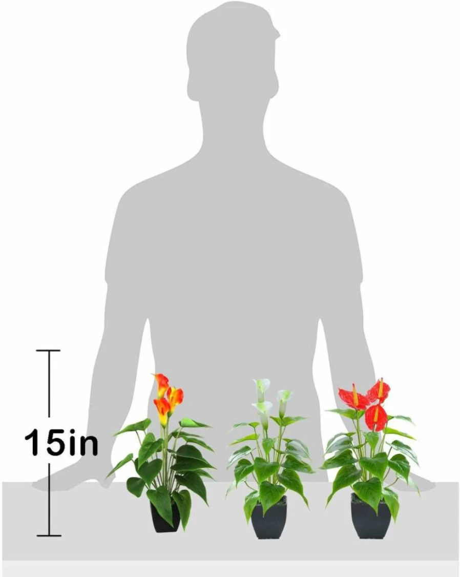 Beebel Artificial Calla Lily Potted Plant - Small Faux Orange Bonsai Flower in Black Pot for Home, Office, Indoor & Outdoor Decor