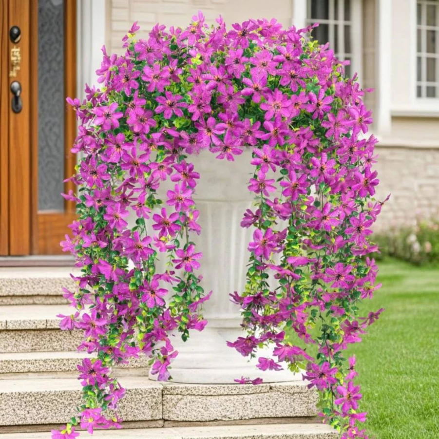 ADXORA 2 Pack Artificial Hanging Daisy Flowers with Eucalyptus Leaves - Faux Silk Long Vine Decor for Outdoor Porch, Patio, Balcony, and Home Wall Spring Decoration