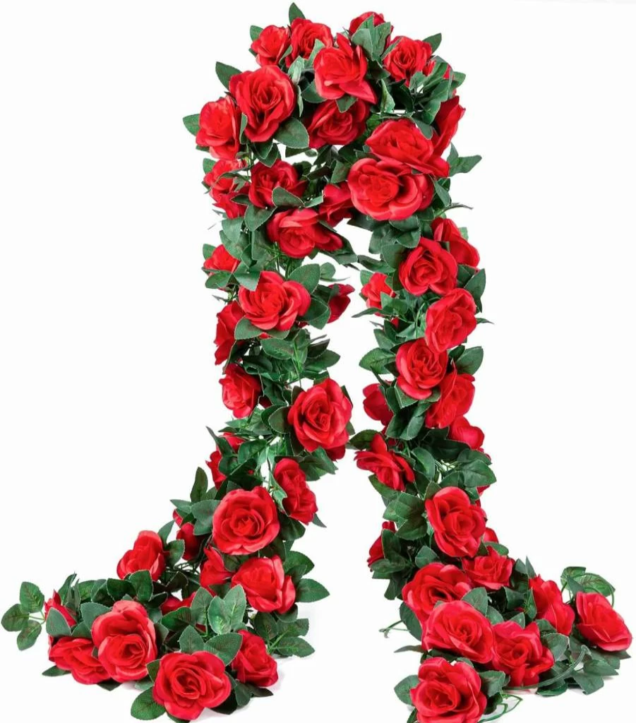 2 Pack OWPFJG 16Ft Artificial Rose Vine Garland, Fake Silk Flowers for Wedding Arch, Party, Home Decor - Royal Blue Hanging Ivy Plants for Garden, Father's Day, Aesthetic Art