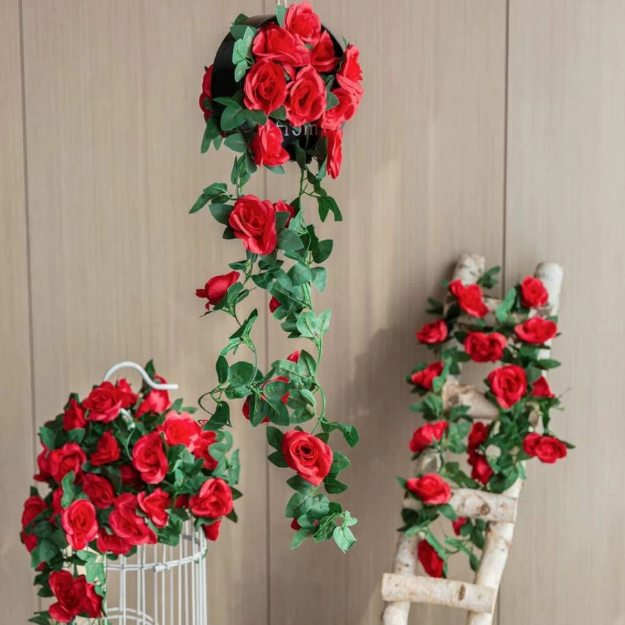 2 Pack OWPFJG 16Ft Artificial Rose Vine Garland, Fake Silk Flowers for Wedding Arch, Party, Home Decor - Royal Blue Hanging Ivy Plants for Garden, Father's Day, Aesthetic Art