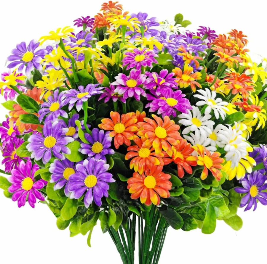 Guagb 10-Pack UV Resistant Artificial Daisies Fake Flowers for Indoor/Outdoor Decor - Multi-Color Faux Plants for Garden, Window Box & Planter