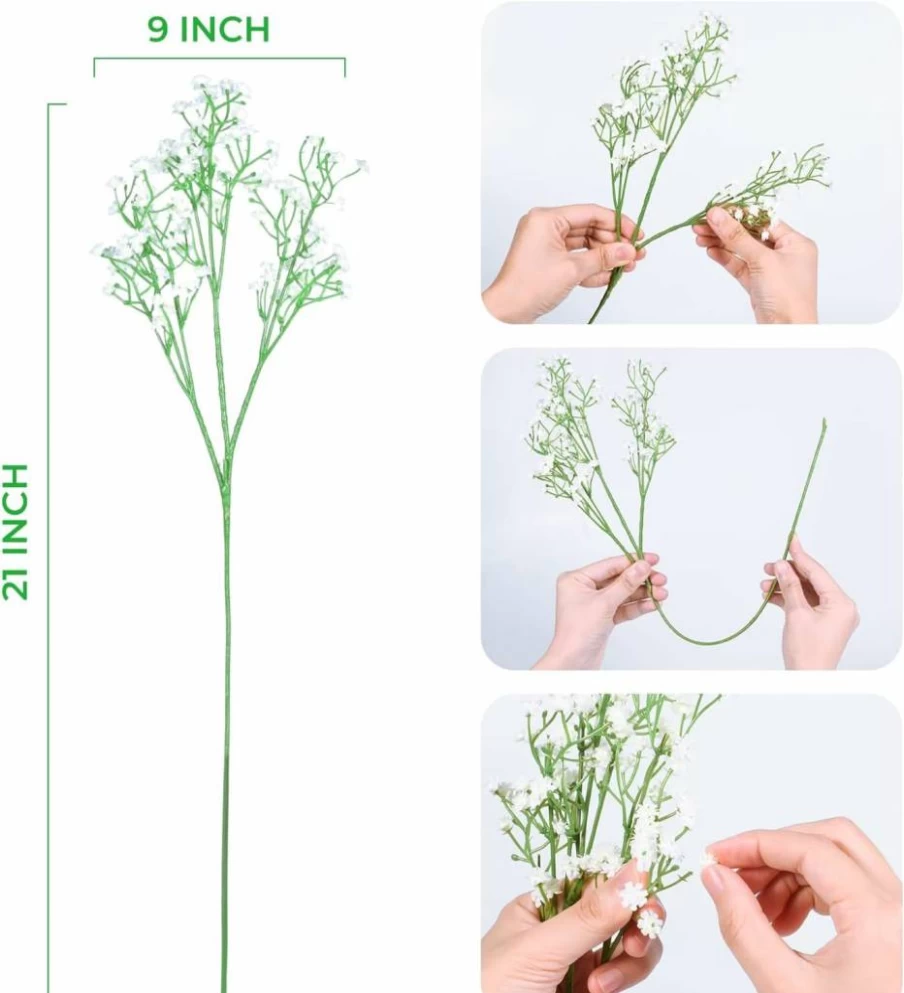 LYLYFAN 12-Pack Real Touch Baby's Breath Artificial Flowers for Wedding, Home, and Garden Decor - Gypsophila Bouquets