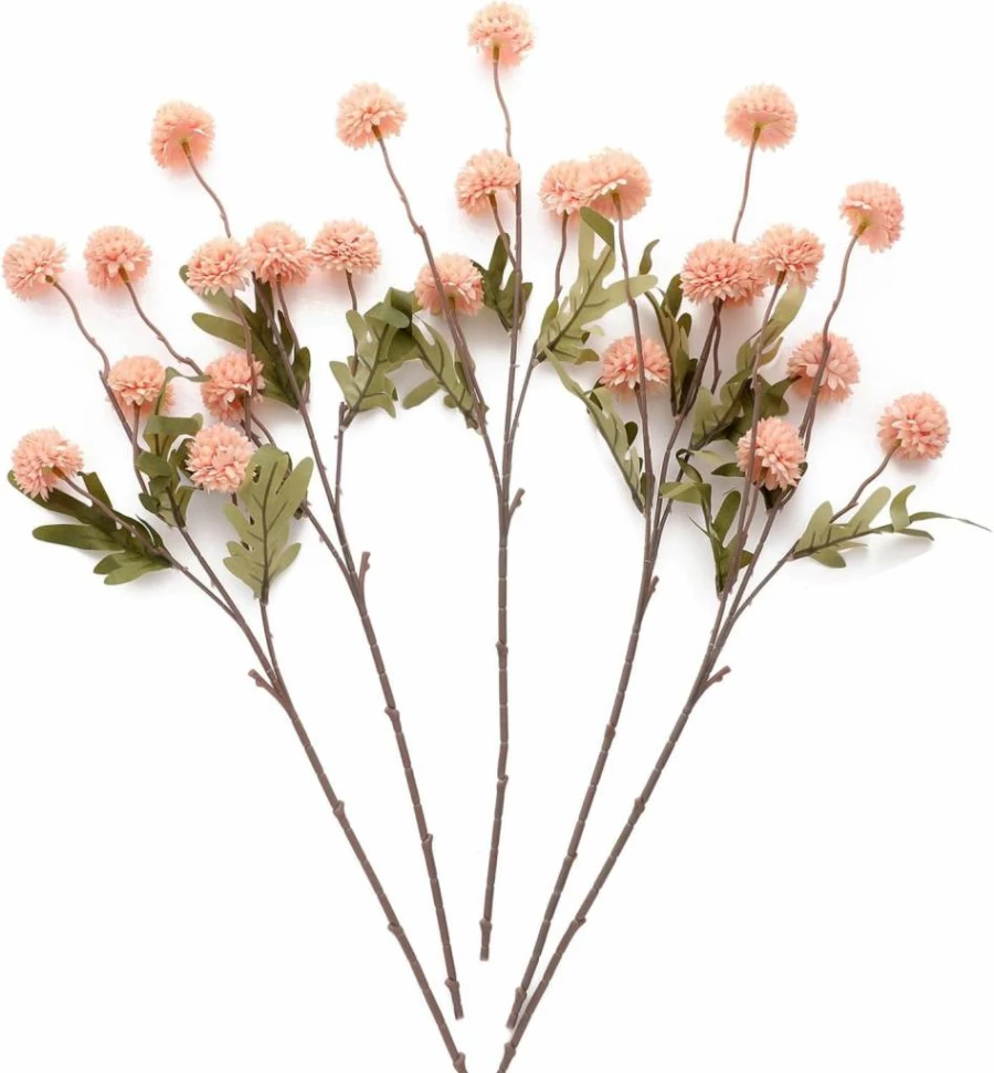 Laelfe Artificial White Kiku Chrysanthemum Flowers - 5 Pack Fake Pompon Mums Stems for Wedding Bouquets, Centerpieces, Spring Decor, DIY Floral Arrangements