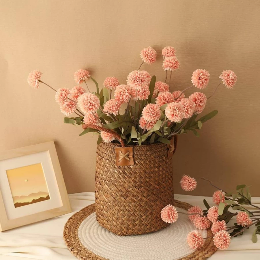 Laelfe Artificial White Kiku Chrysanthemum Flowers - 5 Pack Fake Pompon Mums Stems for Wedding Bouquets, Centerpieces, Spring Decor, DIY Floral Arrangements