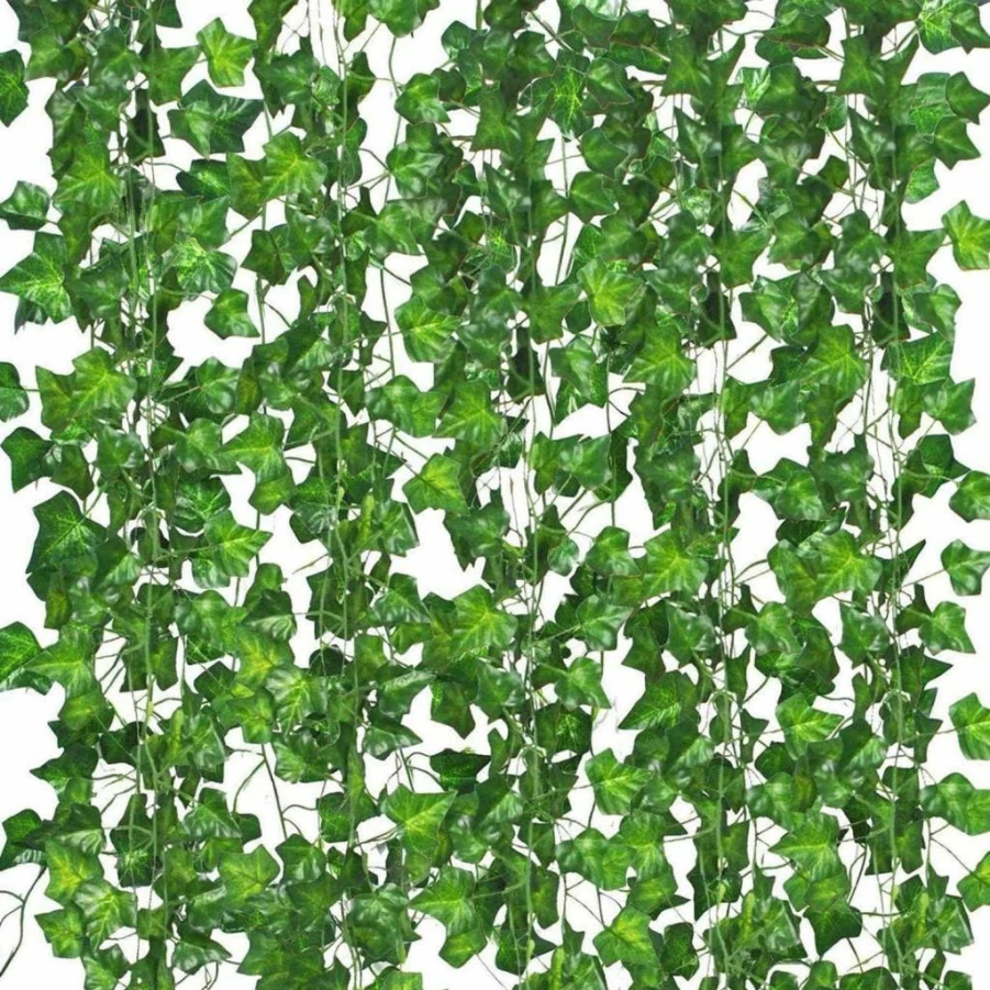 Comtelek 12 Pack Artificial Ivy Garland with Clips - Fake Green Hanging Vines for Home, Bedroom, Wall, Garden, and Wedding Decor - Faux Greenery Leaves for Aesthetic Room Decoration