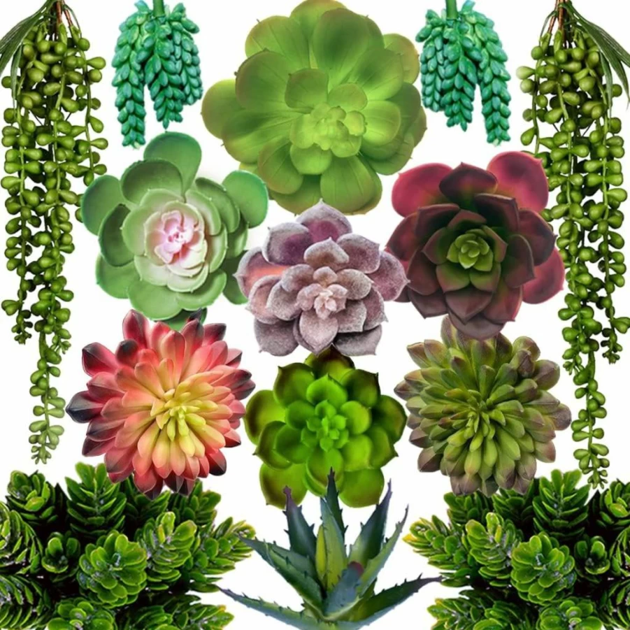 DECOROUS 14-Pack Large Artificial Succulent Plants - Realistic Fake Cactus for Indoor Outdoor Home Decor, DIY Unpotted Faux Succulents in Bulk