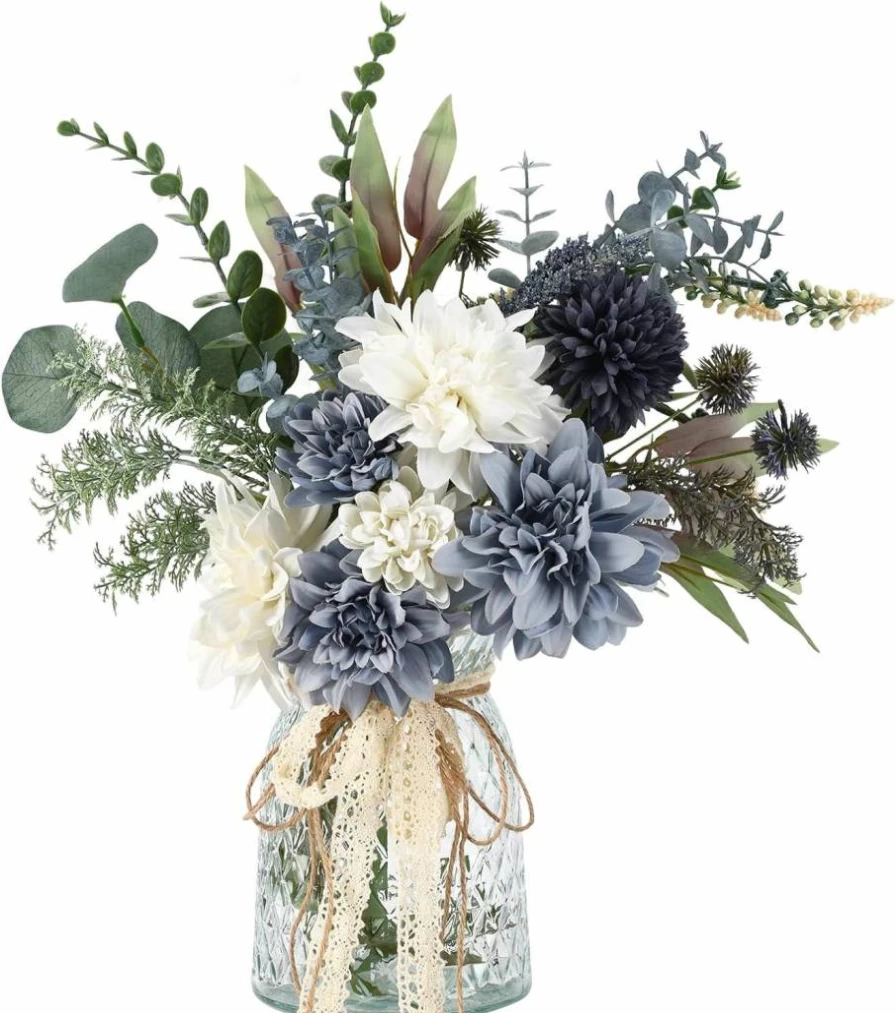 CEWOR Artificial Flower Arrangement in Vase - Farmhouse Floral Centerpiece for Kitchen, Living Room, Coffee Table, and Bathroom Decor