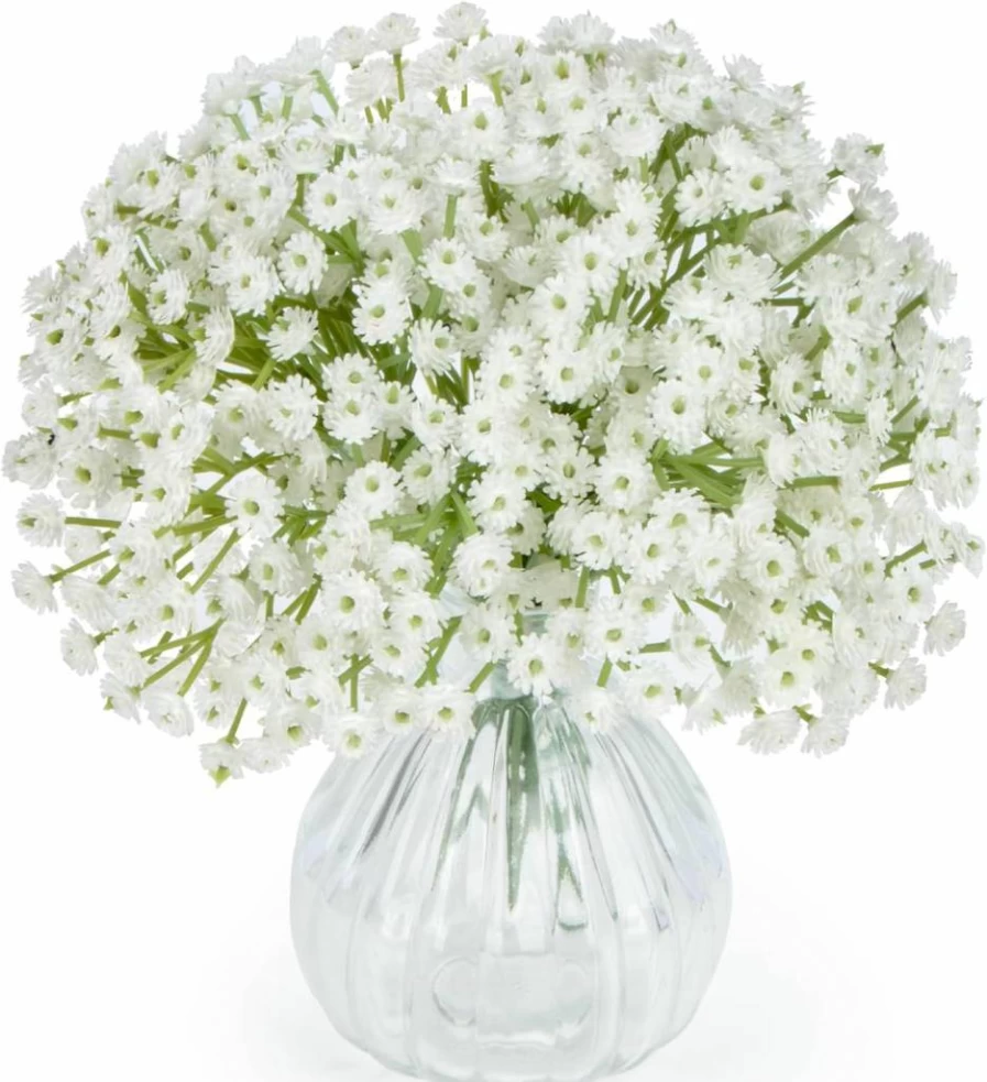 MAQIHAN 10-Pack White Artificial Baby's Breath Flowers Bouquet - 7.6" Real Touch Faux Greenery Stems for Wedding Centerpieces, Table Decorations, and Home Arrangements
