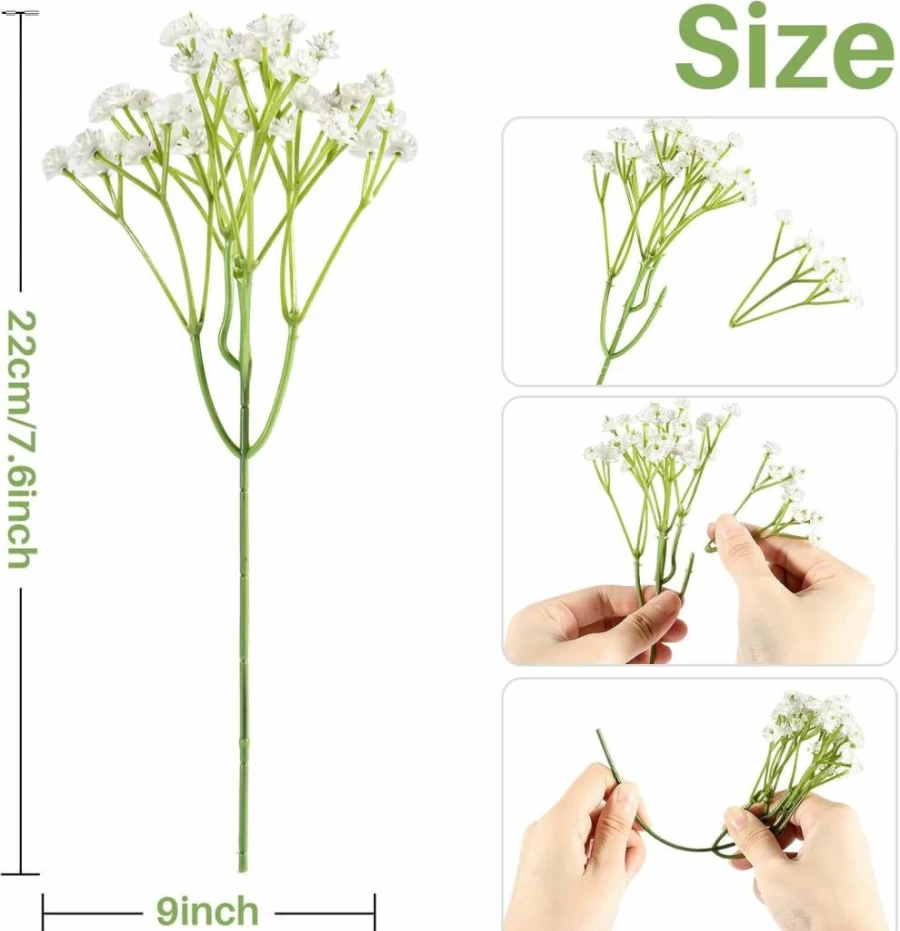 MAQIHAN 10-Pack White Artificial Baby's Breath Flowers Bouquet - 7.6" Real Touch Faux Greenery Stems for Wedding Centerpieces, Table Decorations, and Home Arrangements