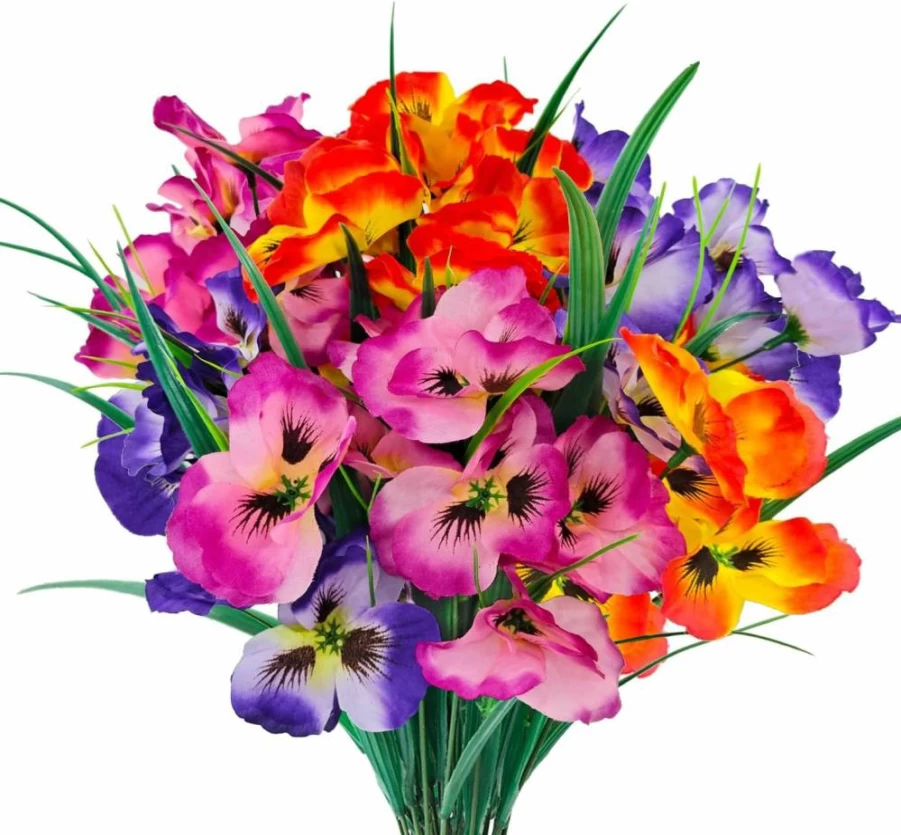 FOUSAKA 10 Pack UV Resistant Artificial Pansy Flowers - Realistic Fake Outdoor Plants for Garden, Porch, Window Boxes - Indoor/Outdoor Faux Silk Decor (Multicolor)