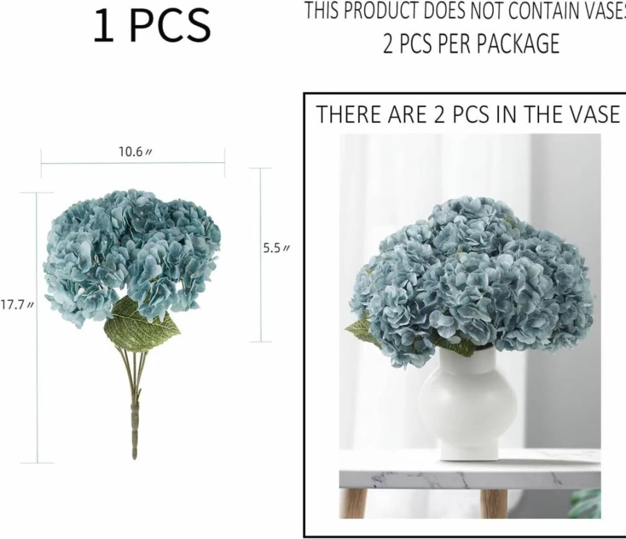 Kimura's Cabin Artificial Silk Hydrangea Bouquets - 10 Heads Mint Green Fake Flowers for Wedding, Home Decor, Table Centerpieces (Pack of 2)