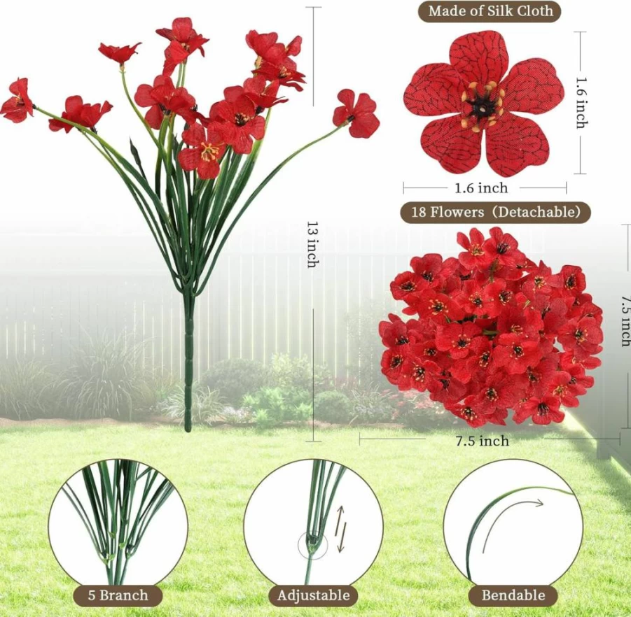 ColoPlay 24 Bundles Artificial Flowers for Outdoor & Indoor Use, Fake Plants for Garden, Porch, Window Box, Wedding, Farmhouse Decor (8 Colors)