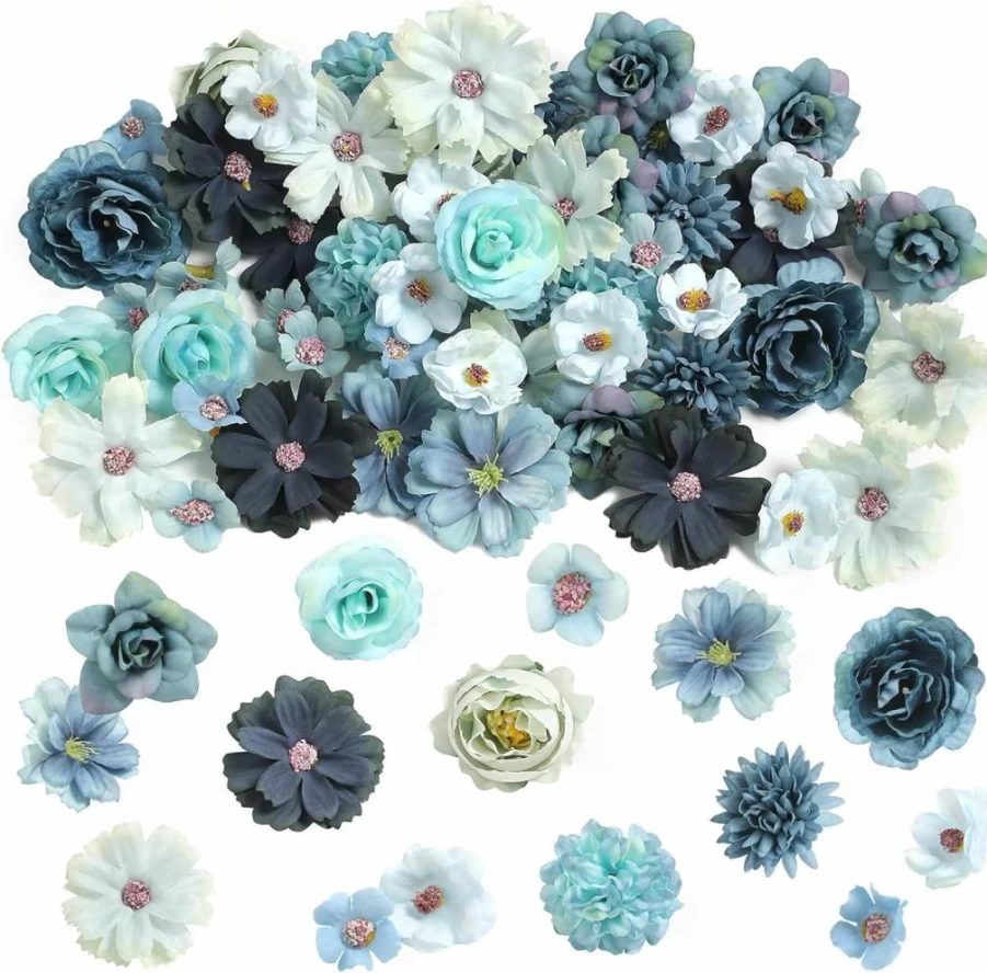 Rongflower 45-Piece Pink Faux Silk Rose & Daisy Flower Heads for DIY Wedding, Wreath, Graduation, Home Decor Craft Supplies