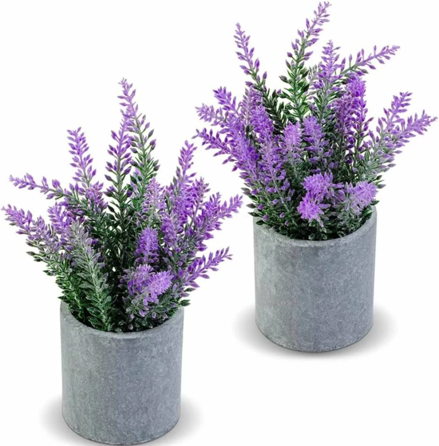 CADNLY Faux Lavender Plants in Pots - 2 Pack Artificial Purple Lavender Flowers for Home Decor, Farmhouse, Bathroom, Bedroom, and Kitchen