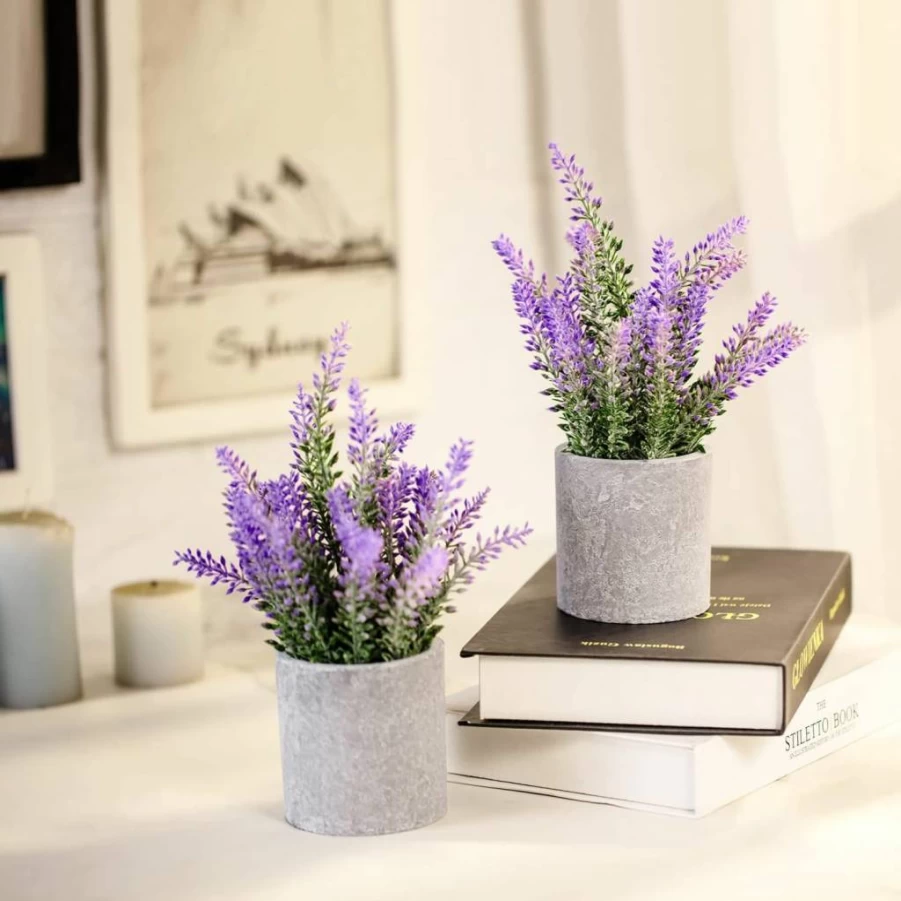 CADNLY Faux Lavender Plants in Pots - 2 Pack Artificial Purple Lavender Flowers for Home Decor, Farmhouse, Bathroom, Bedroom, and Kitchen