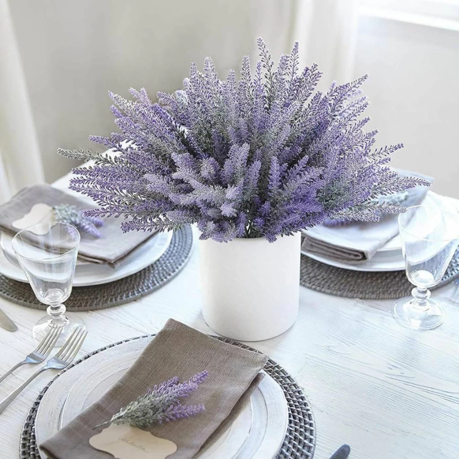 Leyaron 10 Pack Artificial Lavender Flowers Fake Plants for Home Decor Wedding Office Indoor Outdoor Purple Faux Plastic Greenery Centerpieces