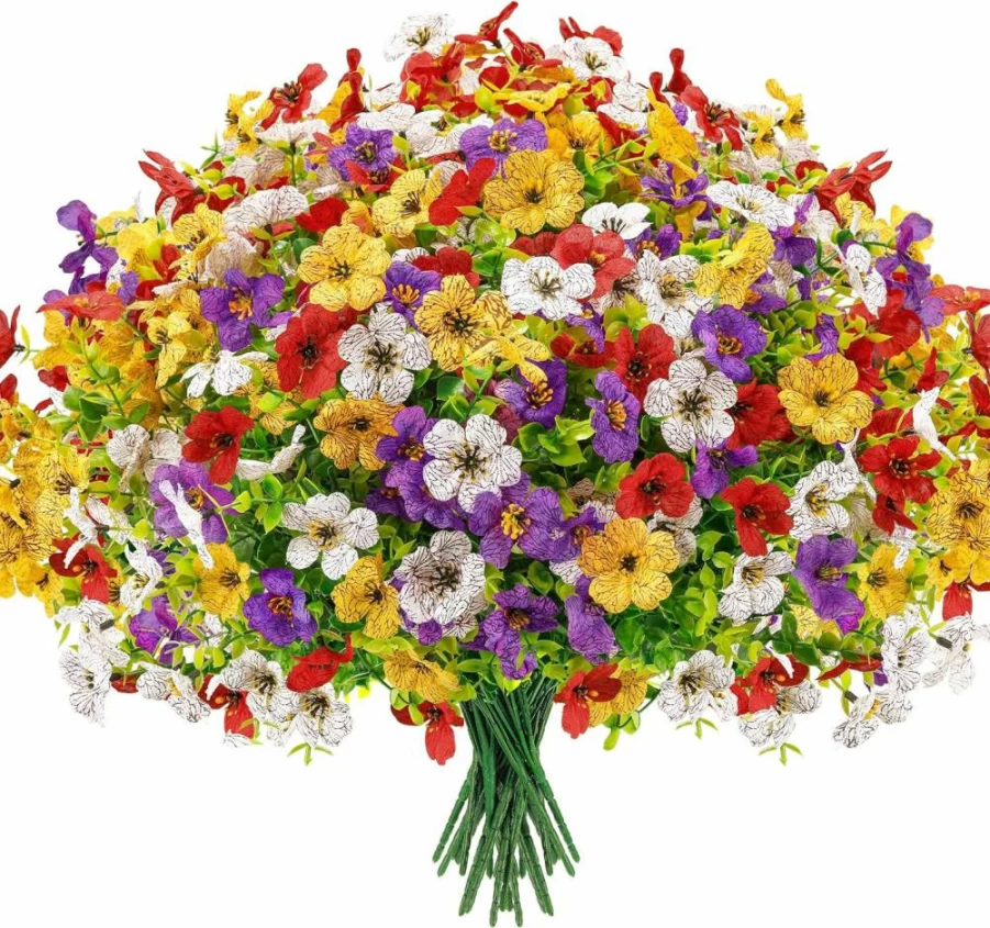 Der Rose 12 Bundles UV Resistant Artificial Flowers Outdoor Fake Daisy Plants for Spring Home Garden Porch Decoration Silk Colorful Decor