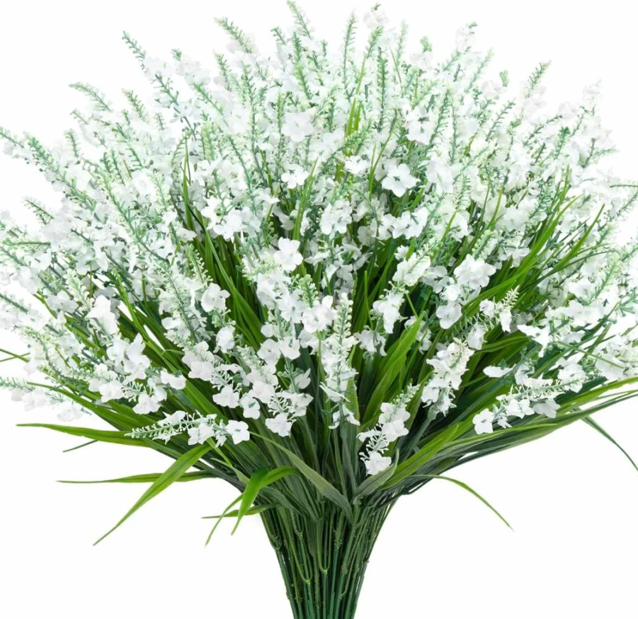 Besteek 20 Bundles Artificial Lavender Flowers UV Resistant Fake Plants for Indoor Outdoor Decor, Deep Purple Faux Silk Flowers for Garden Porch Table Home Office Wedding Decorations