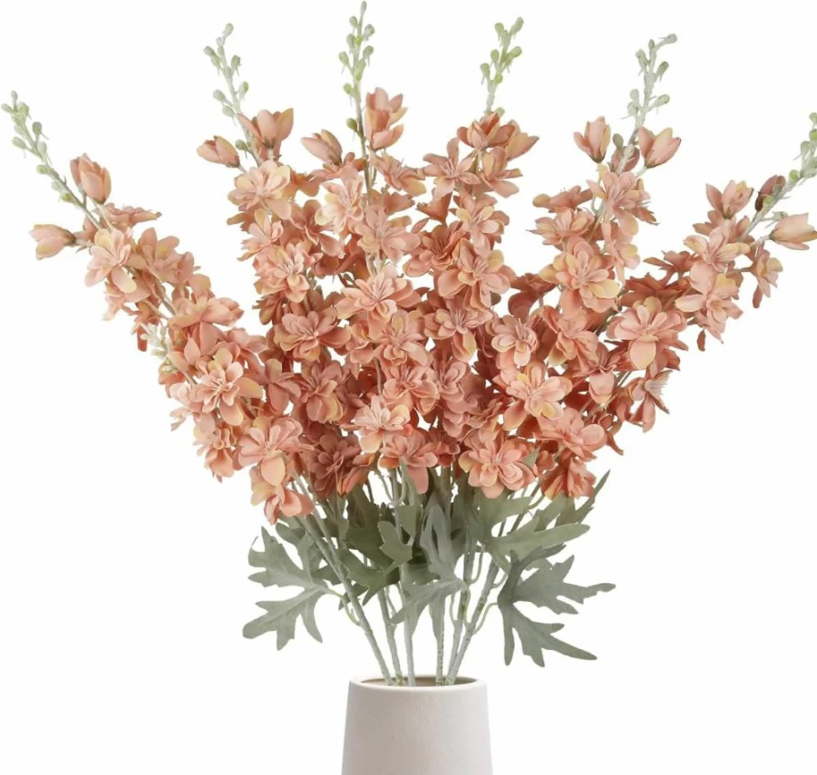 IPOPU 6-Pack 33.5 Inch White Delphinium Silk Flowers - Realistic Fake Larkspur Stems for Wedding, Home, Garden Decor Bulk Artificial Floral Arrangements