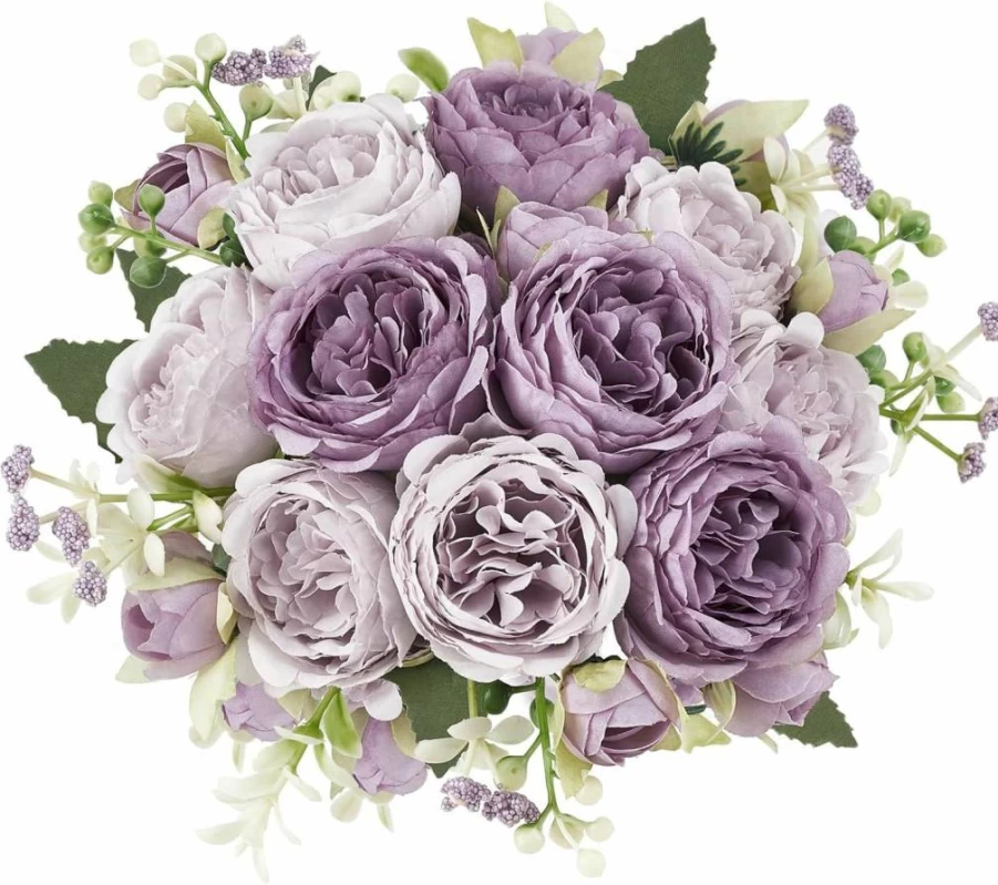 Mkono White Silk Peonies Artificial Flowers Bouquet for Wedding, Bridal, Home Decor, Dining Table Centerpieces, and Party Decorations