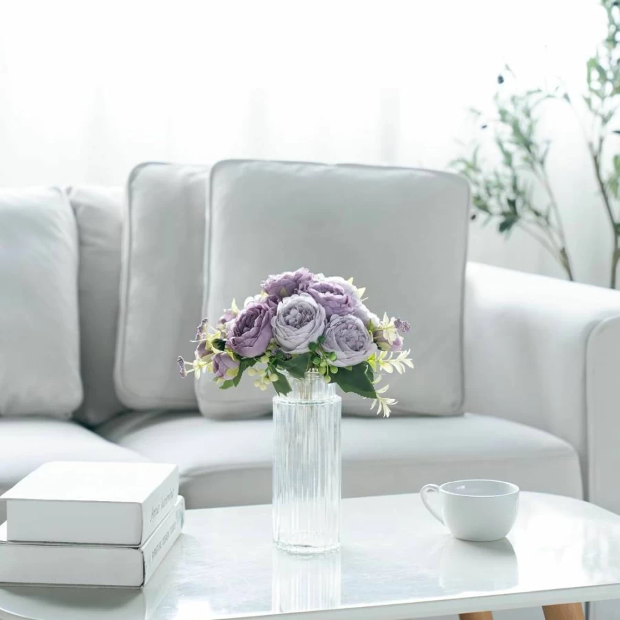 Mkono White Silk Peonies Artificial Flowers Bouquet for Wedding, Bridal, Home Decor, Dining Table Centerpieces, and Party Decorations
