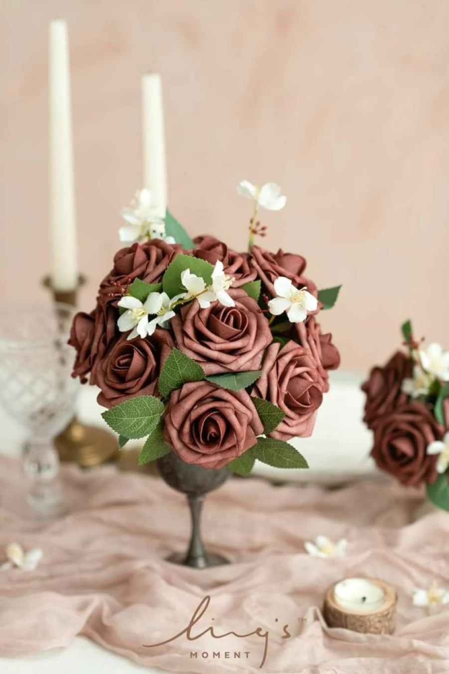 Ling's Moment 25Pcs Real Touch Artificial Purple Roses with Stems for Wedding Bouquets, Centerpieces, Table Decor, and DIY Floral Arrangements