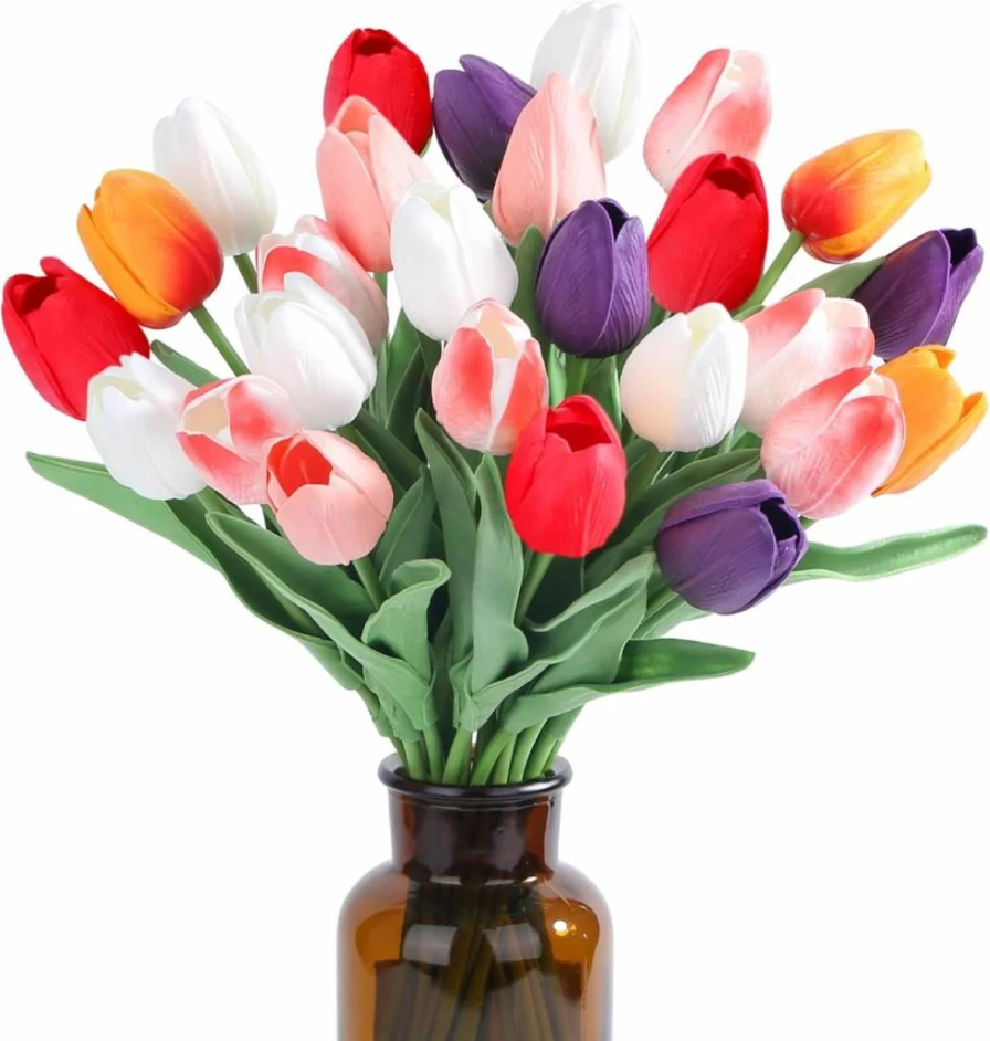 SITUMEIZI 15PCS Artificial Tulip Flowers 14" Real Touch Silk Fake Flowers for Spring Easter Wedding Bouquet Home Kitchen Decor Mother's Day Gift (Assorted Colors, 5 Styles)