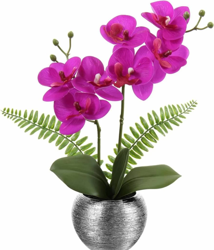 Briful 13" White Silk Phalaenopsis Orchid in Gold Ceramic Vase - Artificial Flower Centerpiece for Wedding, Home, Office & Party Decor