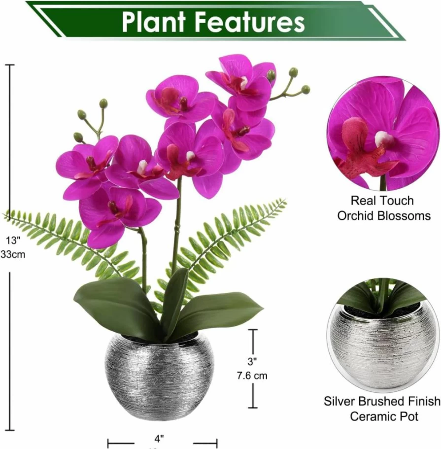 Briful 13" White Silk Phalaenopsis Orchid in Gold Ceramic Vase - Artificial Flower Centerpiece for Wedding, Home, Office & Party Decor