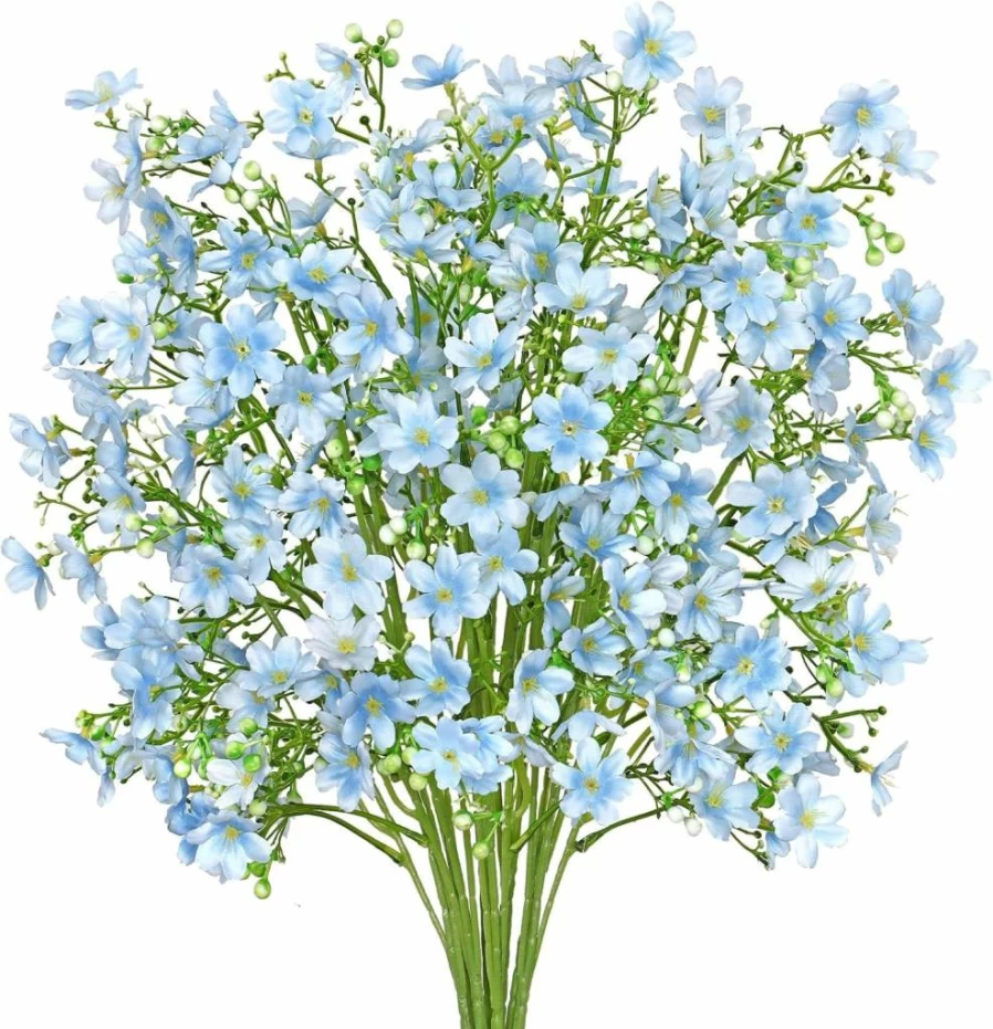 MEIVINES 8Pcs Royal Blue Silk Babys Breath Flowers - Long Stem Fake Flowers for Tall Vase, Wedding Centerpieces, Home Decor, Outdoor Garden Party Bulk Artificial Flowers