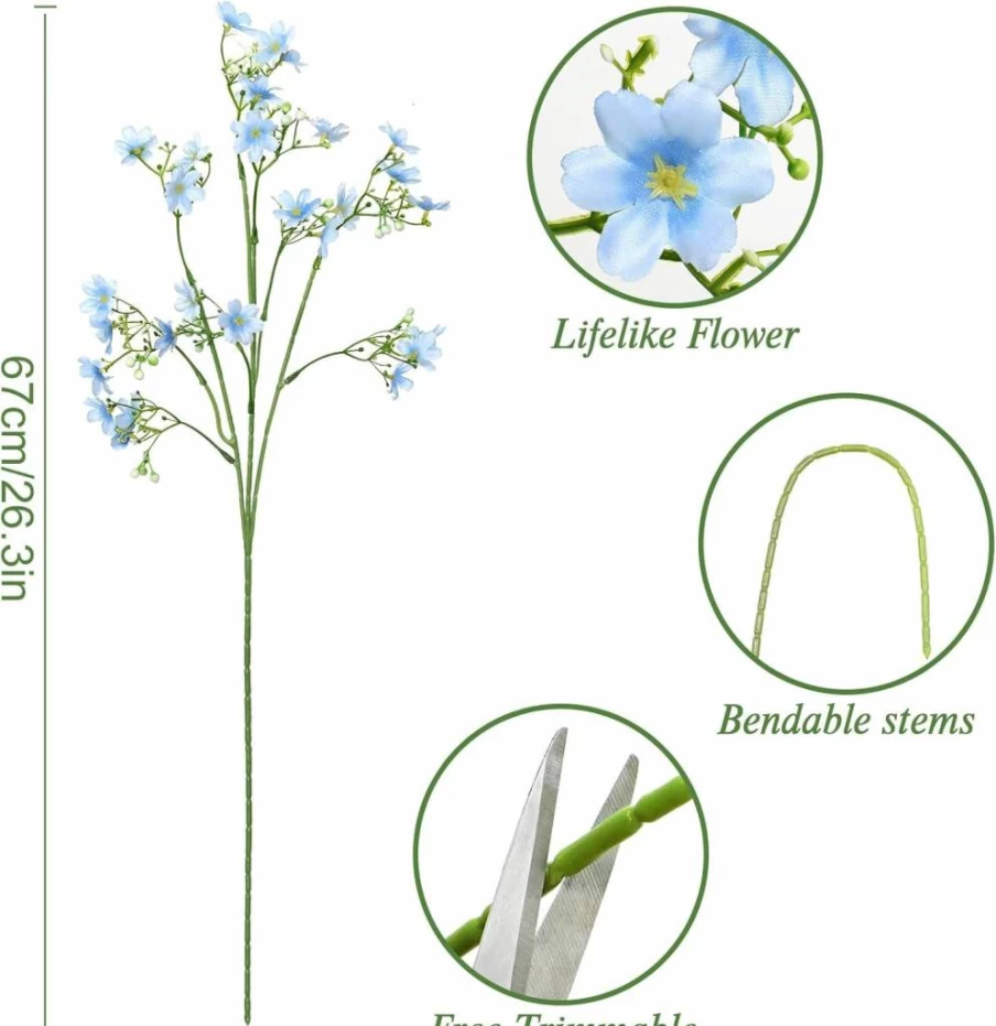 MEIVINES 8Pcs Royal Blue Silk Babys Breath Flowers - Long Stem Fake Flowers for Tall Vase, Wedding Centerpieces, Home Decor, Outdoor Garden Party Bulk Artificial Flowers
