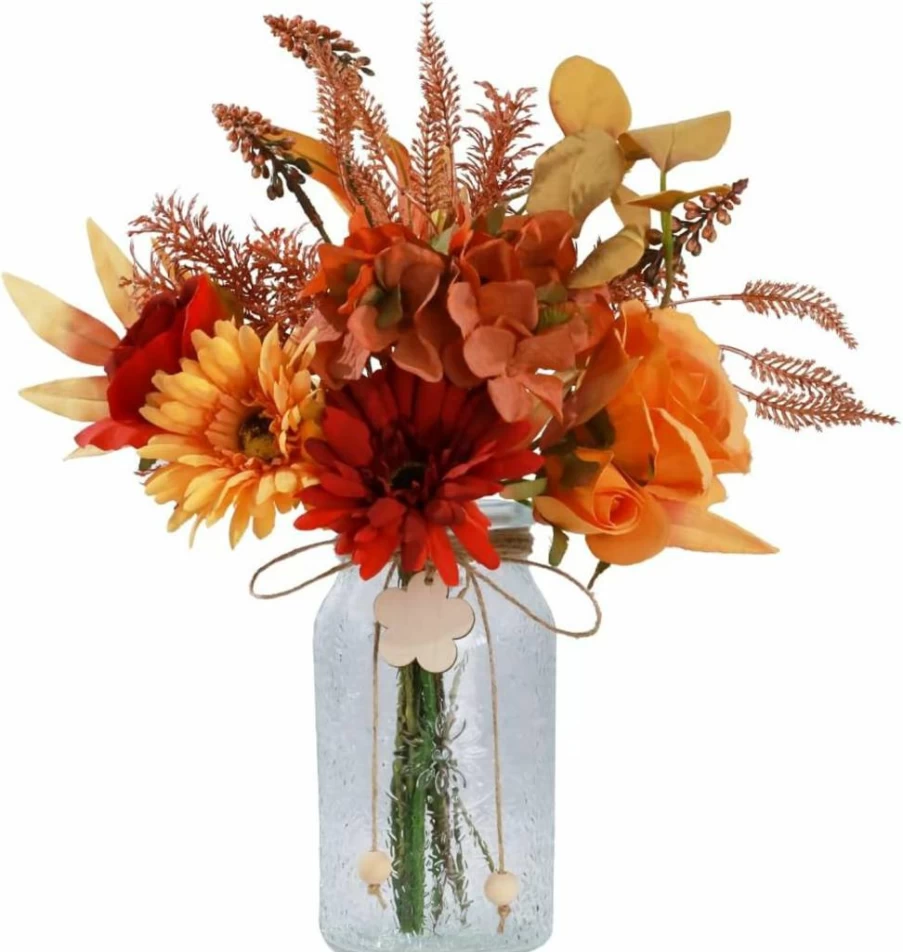 JARELING Artificial Dahlia Flowers in Vase - Silk Fake Flower Arrangement for Table Centerpiece Home Decor