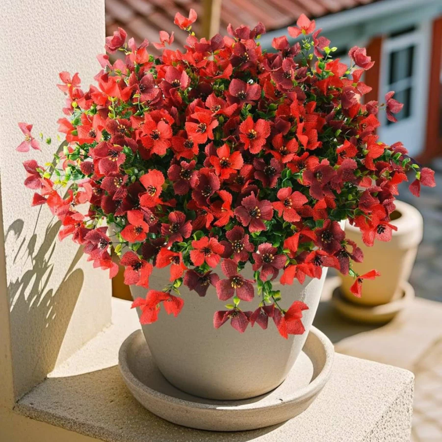 INQCMY UV Resistant Artificial Flowers for Outdoor Decor - Realistic Faux Plants for Garden, Patio, Porch, and Window Planters - Easy Assembly Fake Flowers for Home and Spring Decor
