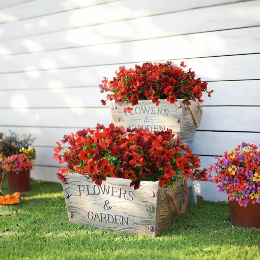 INQCMY UV Resistant Artificial Flowers for Outdoor Decor - Realistic Faux Plants for Garden, Patio, Porch, and Window Planters - Easy Assembly Fake Flowers for Home and Spring Decor