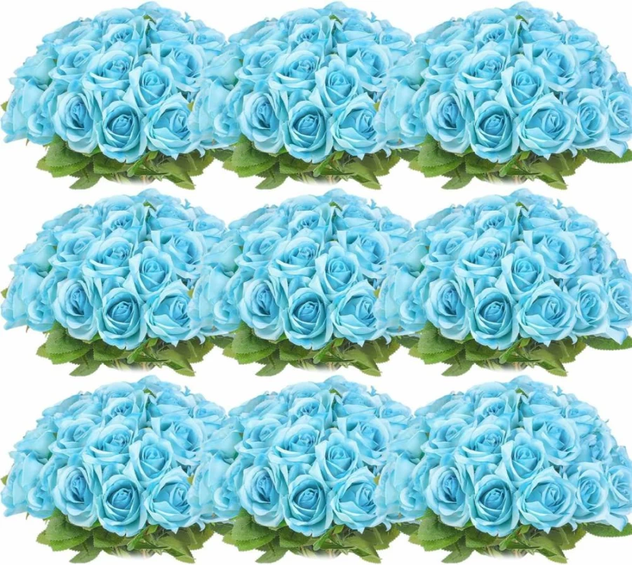 Jexine 100 White Artificial Silk Roses - Realistic Fake Flowers Bulk for Wedding, Home, Table Decor - Long Stem Bouquet Centerpiece Vase Decorations