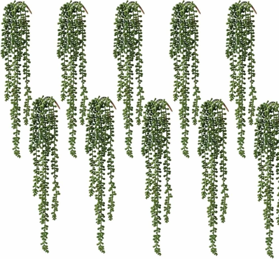 Dallisten 6 Pcs Artificial Succulents Hanging Plants - Fake String of Pearls Greenery for Wall, Home, Garden Decor Indoor Outdoor Backdrop