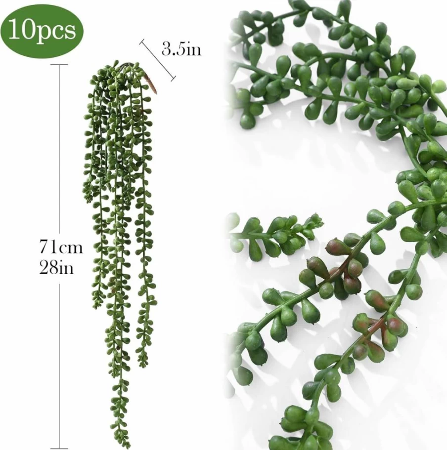 Dallisten 6 Pcs Artificial Succulents Hanging Plants - Fake String of Pearls Greenery for Wall, Home, Garden Decor Indoor Outdoor Backdrop