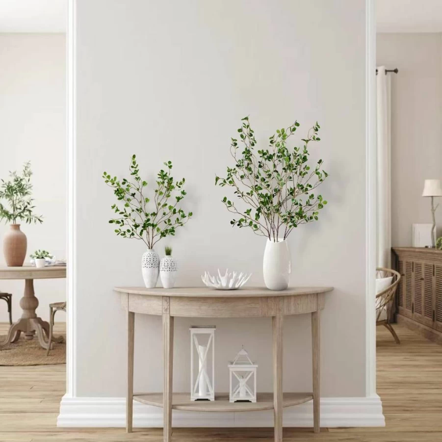 Sggvecsy 43" Artificial Ficus Branches Set of 4 - Realistic Fake Greenery Stems with Eucalyptus Leaves for Home, Office, Wedding, Vase Filler, and Shop Decor