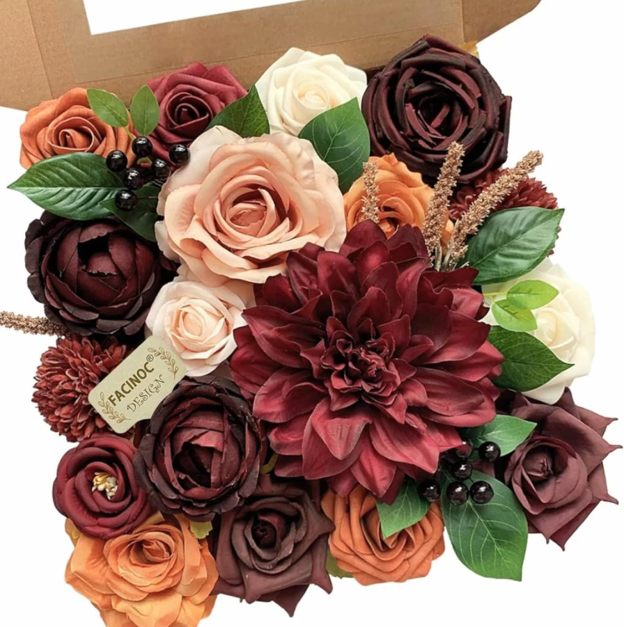 FACINOC 19Pcs Dusty Pink Artificial Roses Bouquet Set for Wedding Bridal Shower DIY Decor, Fake Floral Arrangements for Party Table Centerpieces, Home Indoor Outdoor Decorations