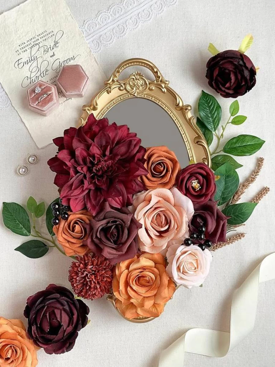 FACINOC 19Pcs Dusty Pink Artificial Roses Bouquet Set for Wedding Bridal Shower DIY Decor, Fake Floral Arrangements for Party Table Centerpieces, Home Indoor Outdoor Decorations