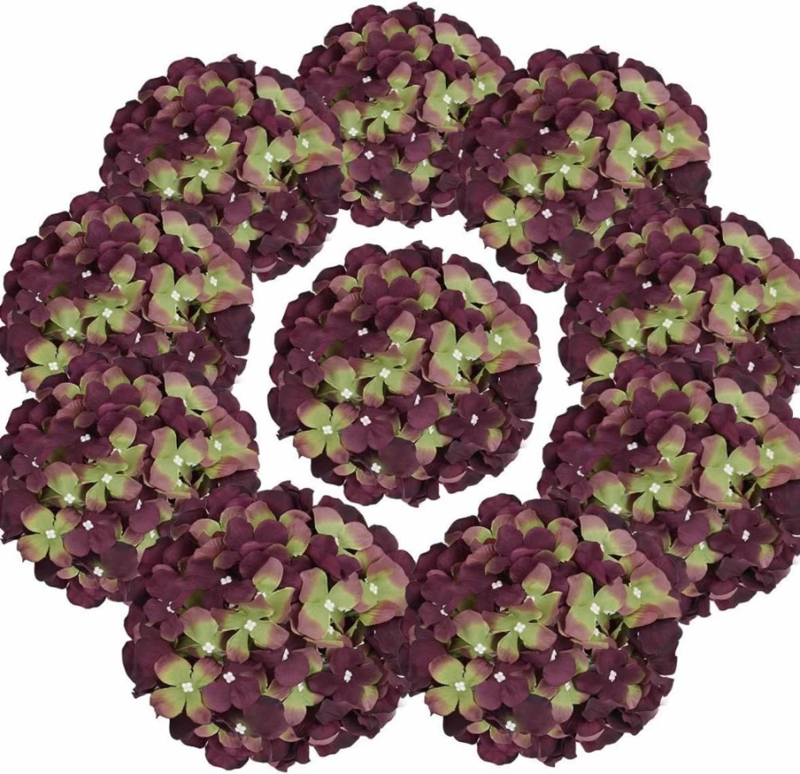 Flojery 10-Pack White Silk Hydrangea Flower Heads with Stems for Wedding & Home Decor - Artificial Floral Arrangements