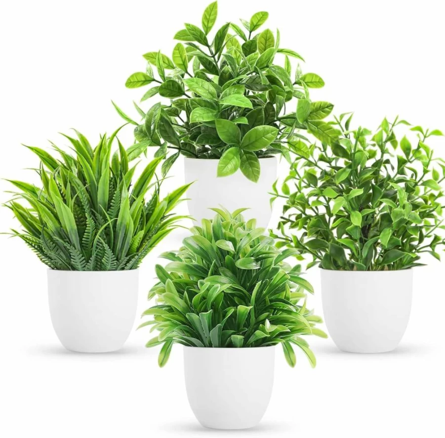 Miracliy 4 Pack Artificial Eucalyptus Greenery Faux Plants for Home Office Decor Indoor Farmhouse Bathroom Shelf Styling Mini Fake Plants
