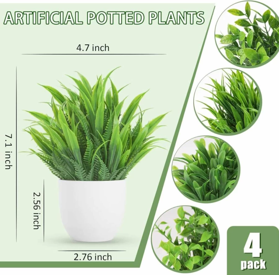 Miracliy 4 Pack Artificial Eucalyptus Greenery Faux Plants for Home Office Decor Indoor Farmhouse Bathroom Shelf Styling Mini Fake Plants