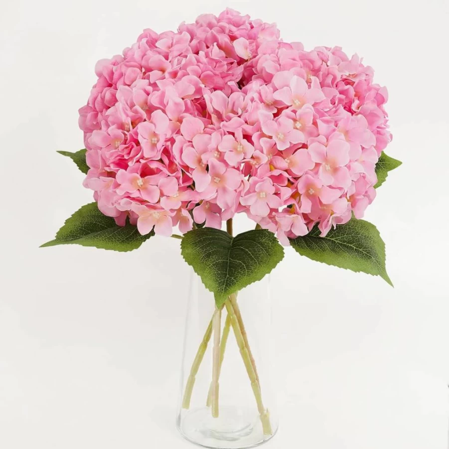 BonBloom's 5Pcs Artificial Hydrangea Flowers, 20Inch Silk Fake Hydrangeas with Lifelike Stems & Leaves, Realistic Floral Decor for Wedding Centerpieces, Vase Bouquets, Indoor Party Decorations