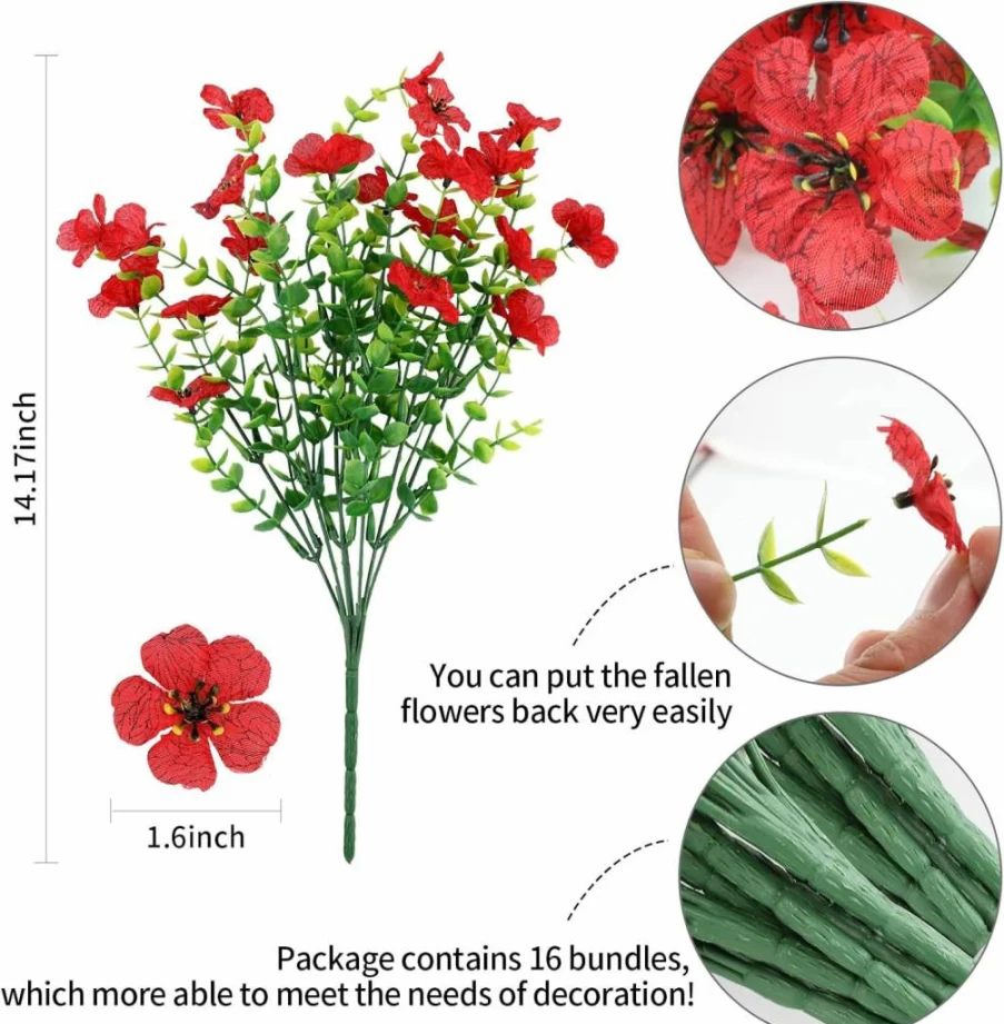 JEMONG 16 Pack UV Resistant Artificial Daffodil Flowers for Outdoor Garden Decor, Fade-Proof Faux Plants for Porch, Window Box, Pink Plastic Flowers