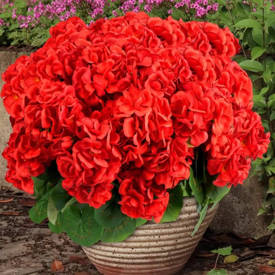 MERIXMAS 6 Pack UV Resistant Artificial Geranium Flowers for Outdoor Decor, Realistic Faux Plants for Garden, Patio, Porch, Window Box, Indoor Outdoor Use (Red)
